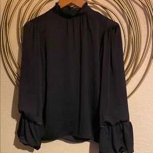 Tahari Black and Blue Blouse with Dramatic Sleeves